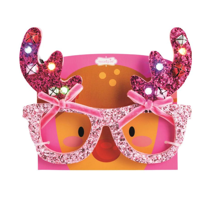 Christmas Light Up Glasses Party Decor MudPie Pink Reindeer 