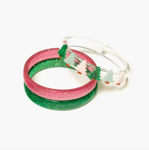 Christmas Tree Glitter Pink and Green Bangle Set Bracelet Lillies and Roses 