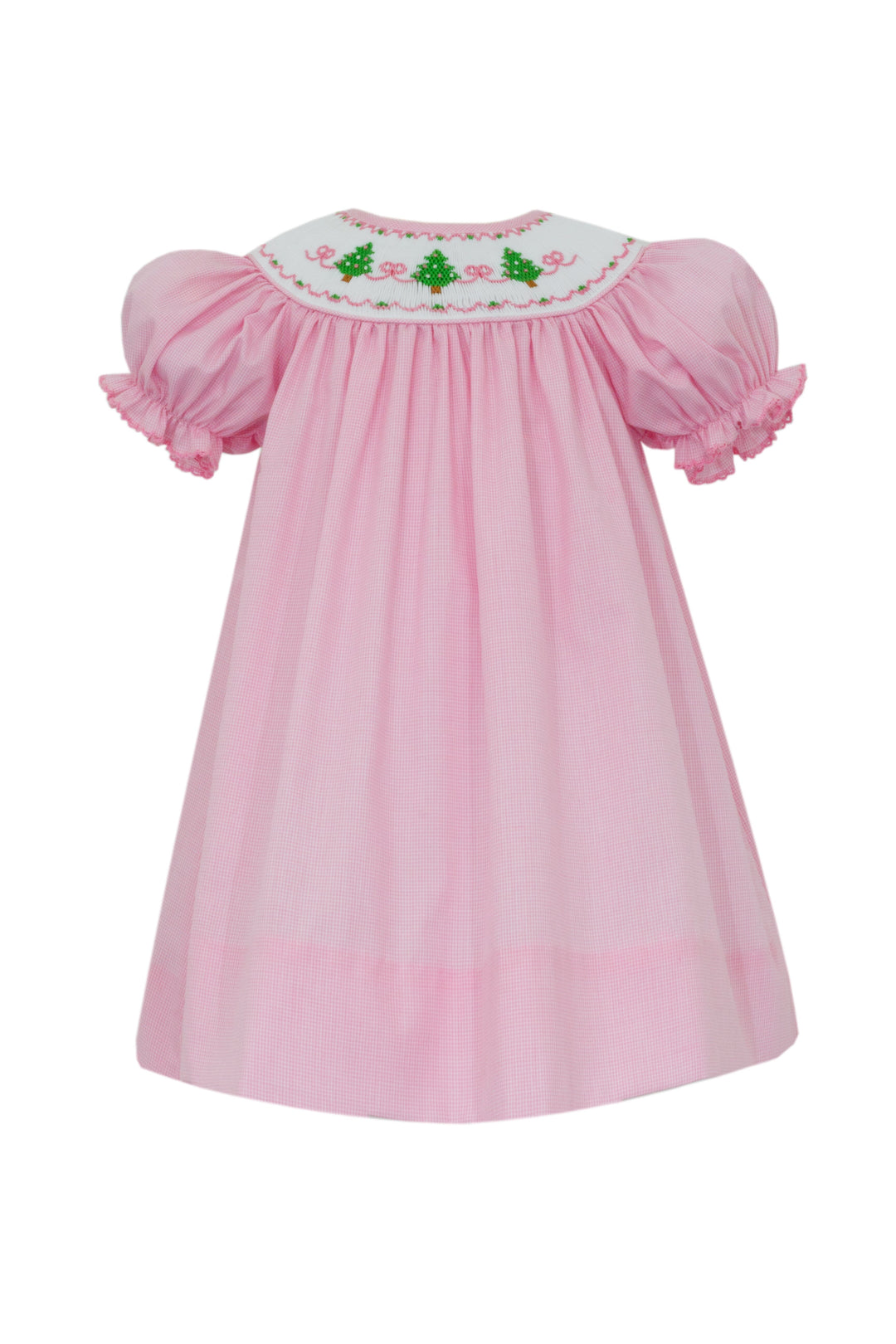 Christmas Tree Pink Microcheck Bishop Dress Girl Dress Petit Bebe 