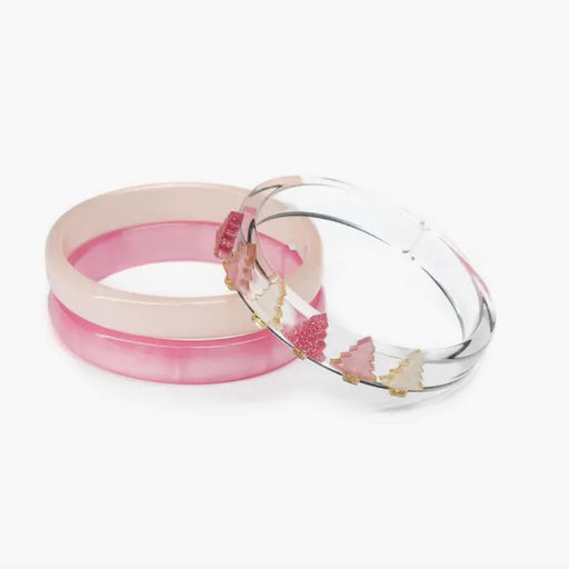 Christmas Tree Pink Pearlized Bangles Bracelet Lillies and Roses 