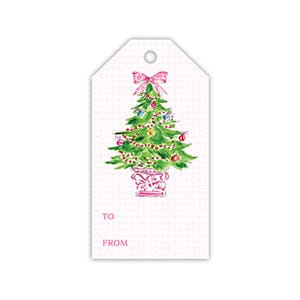Christmas Trees in Pink Chinoiserie Pots Gift Tag Gift Tags & Labels Rosanne Beck 