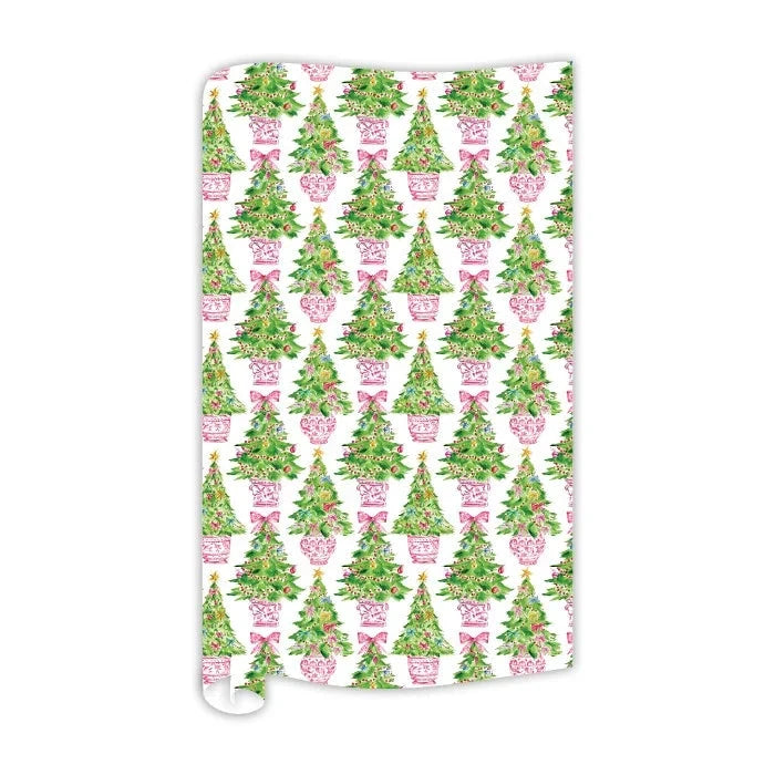 Christmas Trees in Pink Chinoiserie Pots Wrapping Paper Wrapping Paper Rosanne Beck 