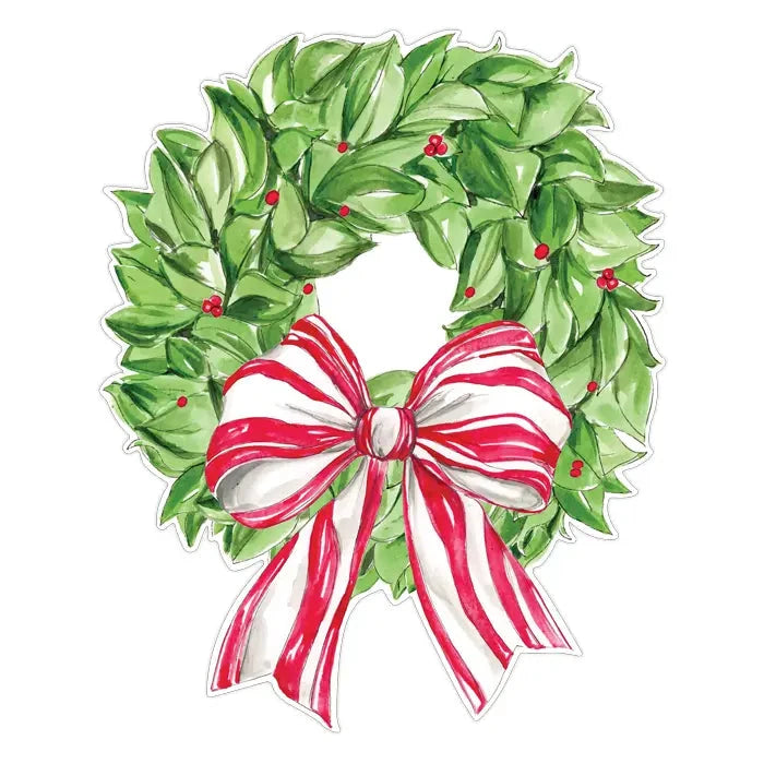 Christmas wreath with Berries and Red Striped Bow Placemat Placemats Rosanne Beck 
