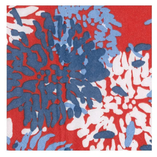 Chrysanthemum Red/White/Blue Cocktail Napkin - package of 20 Cocktail Napkins Caspari 