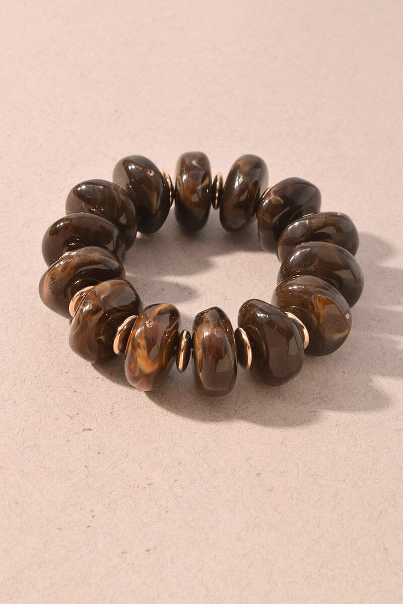 Chunky Marbled Bead Bracelet - Brown Womens Bracelet Merveille 