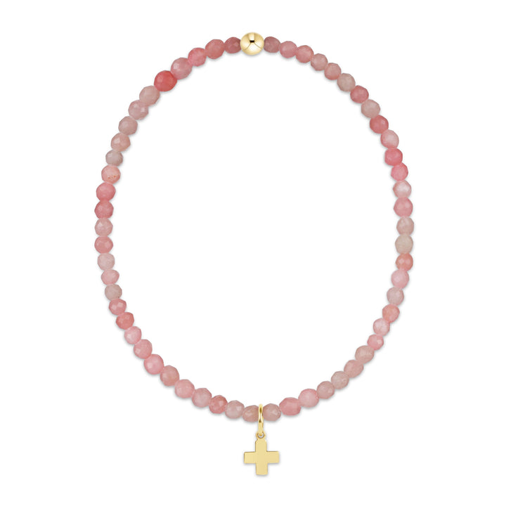 Classic Gemstone 3mm Bracelet - Signature Cross Charm Womens Bracelet ENewton Pink Opal 