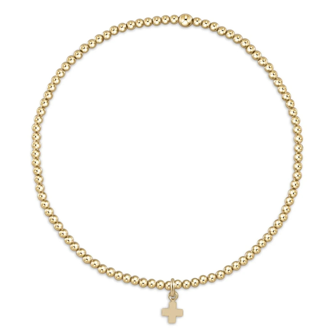 Classic Gold 2mm Bead Bracelet - Signature Cross Small Gold Charm Womens Bracelet ENewton 