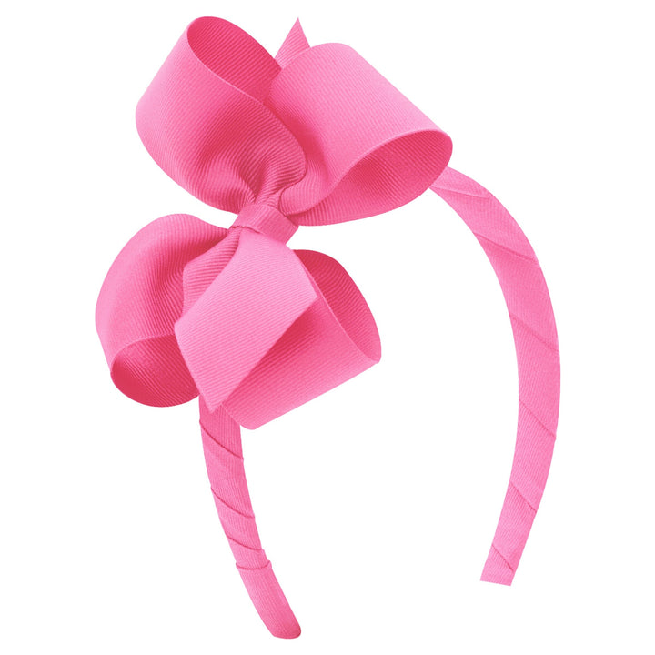 Classic Grosgrain Bow on Headband - Medium Girl Headband WeeOnes Hot Pink 