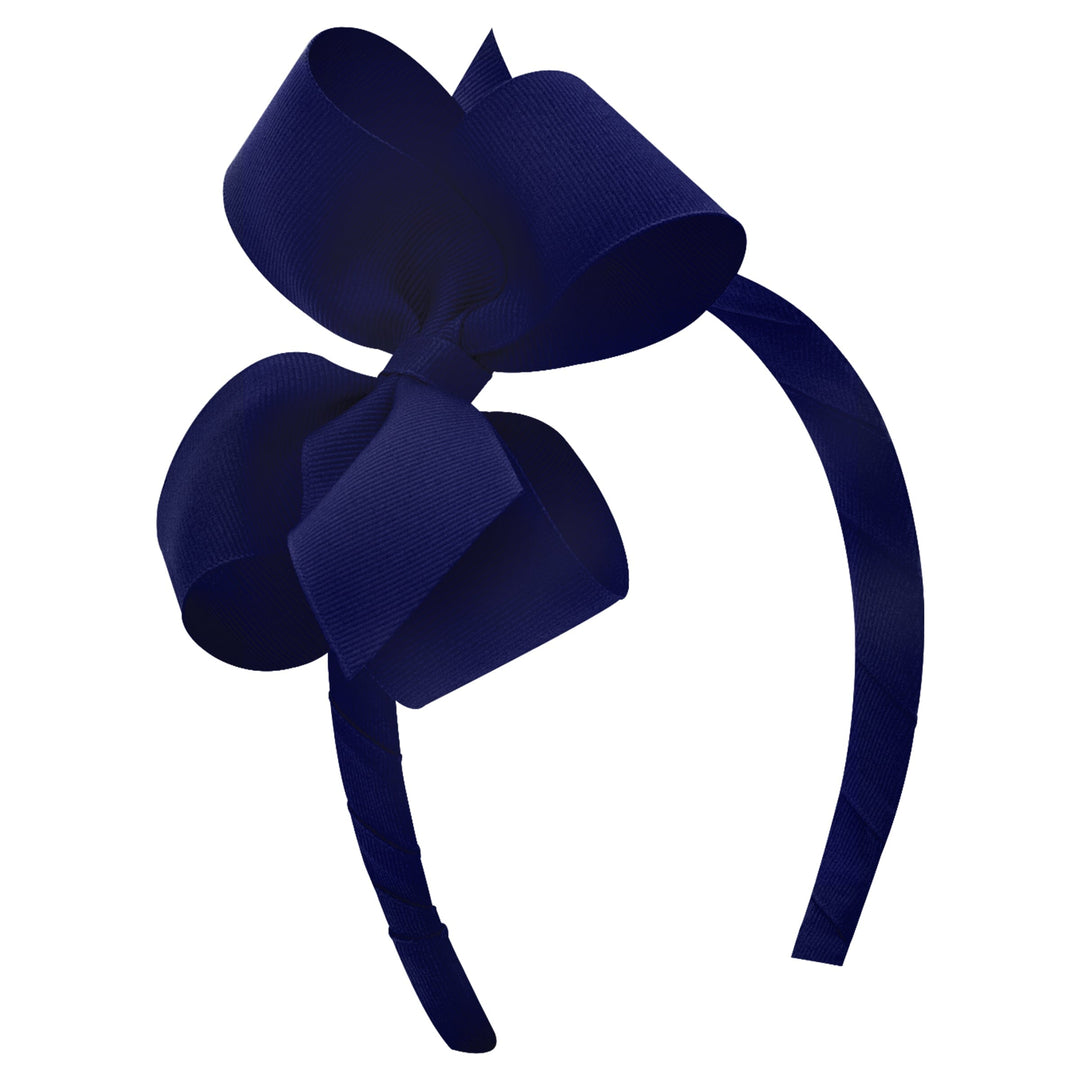 Classic Grosgrain Bow on Headband - Medium Girl Headband WeeOnes Light Navy 