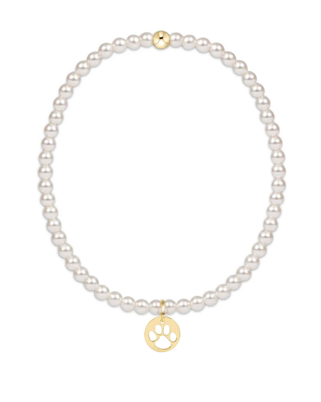 Classic Pearl 3mm Bracelet - Paw Print Gold Disc Womens Bracelet ENewton 