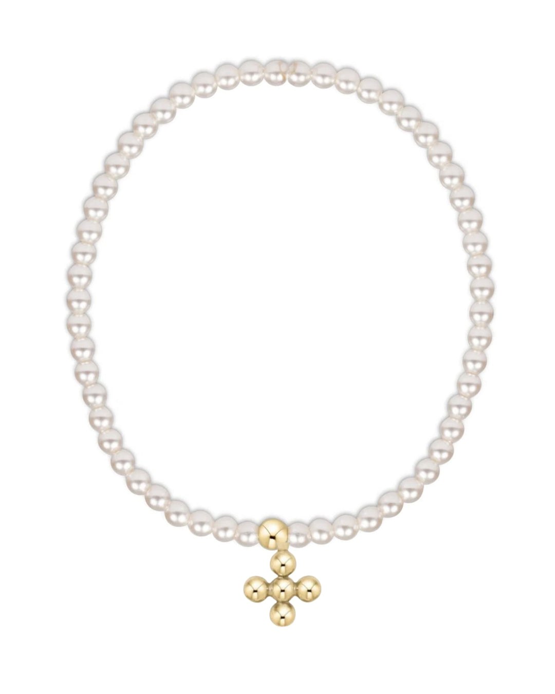 Classic Pearl 3mm Bracelet - Signature Cross 4mm Beaded Gold Charm Womens Bracelet ENewton 