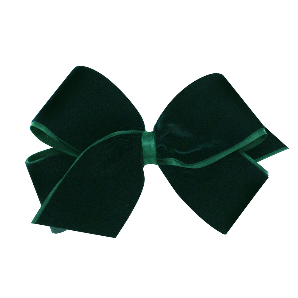 Classic Velvet Bow with Satin Lining - King Hair Bow WeeOnes Forest Green 