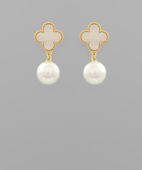 Clover and Pearl Dangle Earrings Womens Earrings Golden Stella 