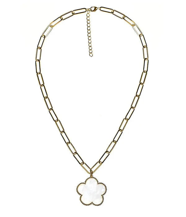 Clover Paperclip Charm Necklace - Pearl Womens Necklace Lisi Lerch 