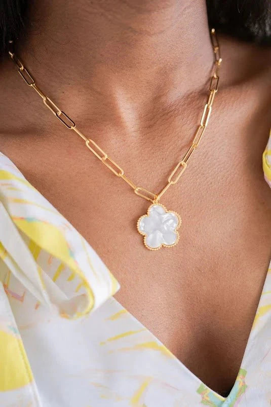 Clover Paperclip Charm Necklace - Pearl Womens Necklace Lisi Lerch 