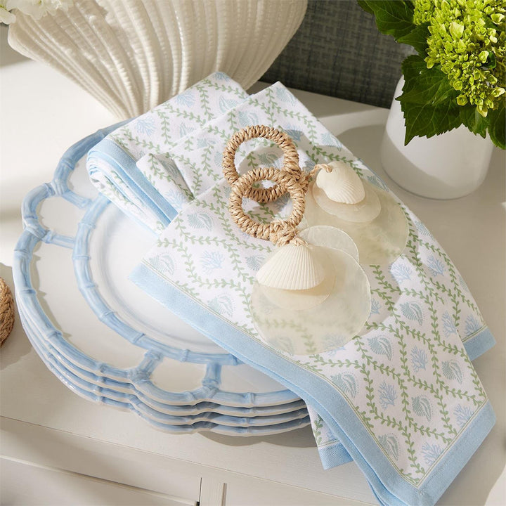 Coastal Block Print Cloth Napkins - Set of 4 Dinner Napkins Two's Company 