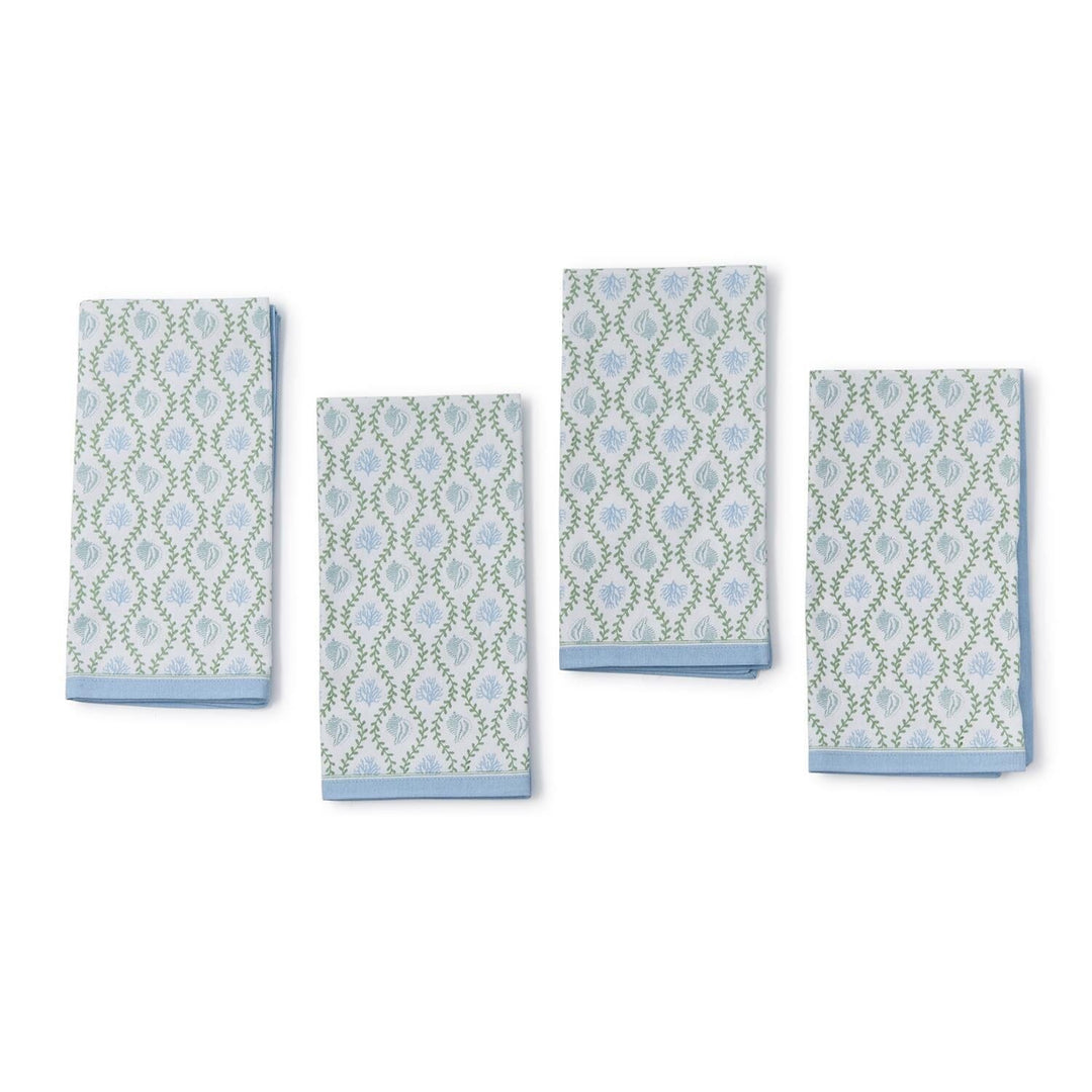 Coastal Block Print Cloth Napkins - Set of 4 Dinner Napkins Two's Company 
