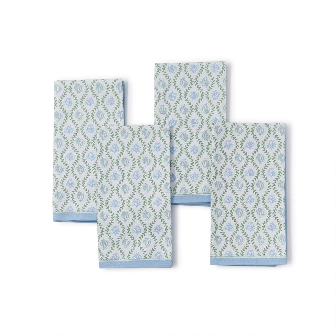 Coastal Block Print Cloth Napkins - Set of 4 Dinner Napkins Two's Company 