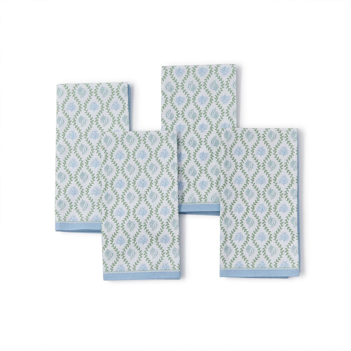 Coastal Block Print Cloth Napkins - Set of 4 Dinner Napkins Two's Company 