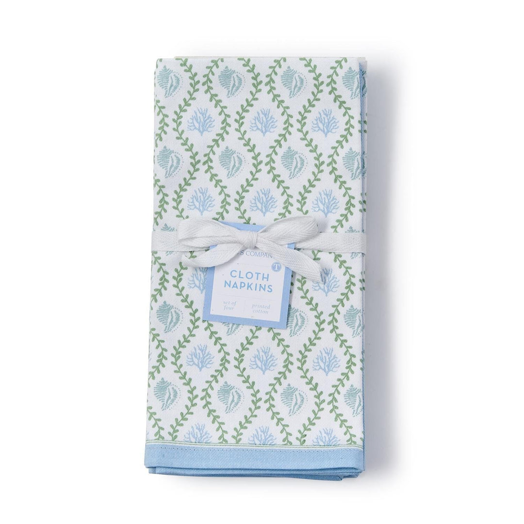 Coastal Block Print Cloth Napkins - Set of 4 Dinner Napkins Two's Company 