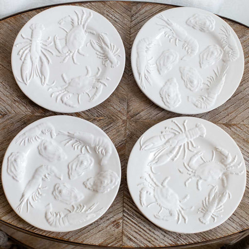 Coastal Seafood Embossed Plates - Set of 4 Dinner Plates The Royal Standard 