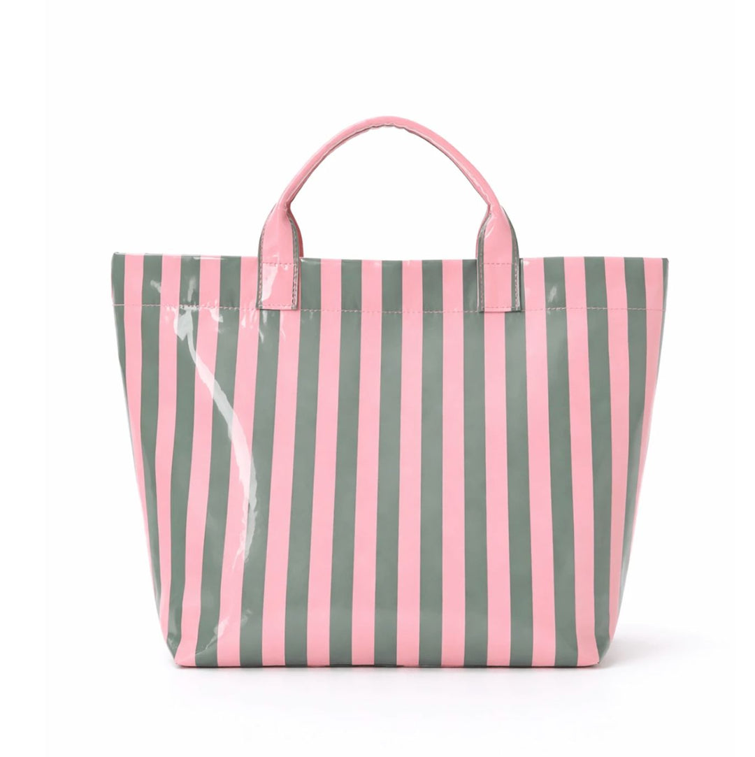 Coated Beach Bag - Green and Pink Stripes Tote Queens Designs 