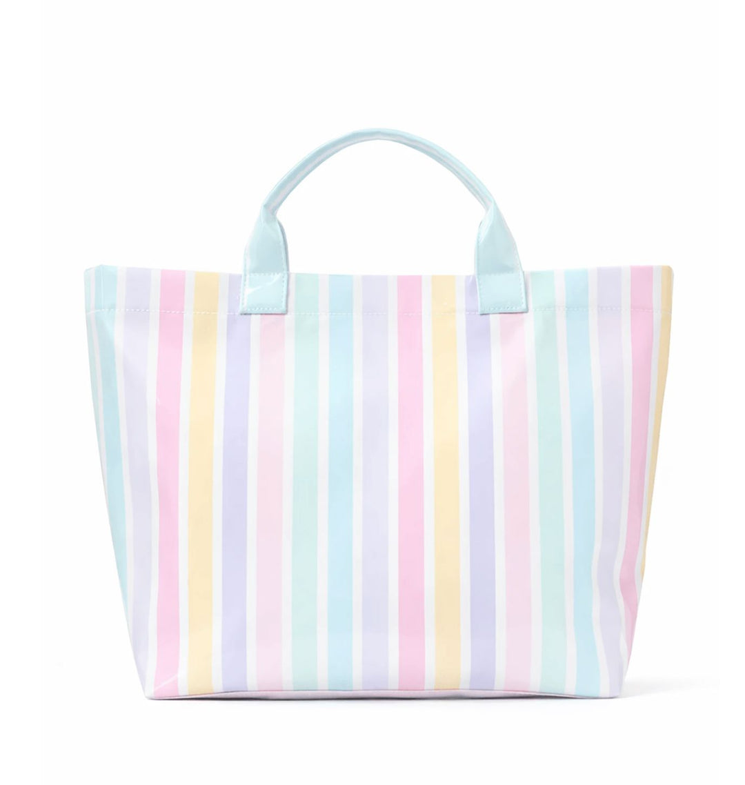 Coated Beach Bag - Pastel Stripes Tote Queens Designs 