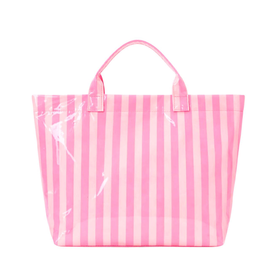 Coated Beach Bag - Pink Stripes Tote Queens Designs 