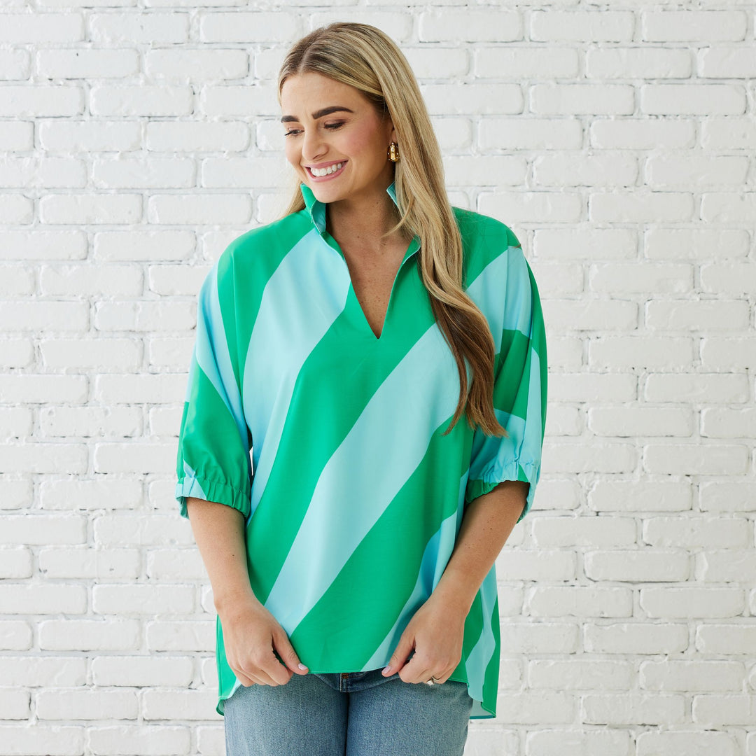 Coco Top - Aqua and Green Womens Shirt Caryn Lawn 