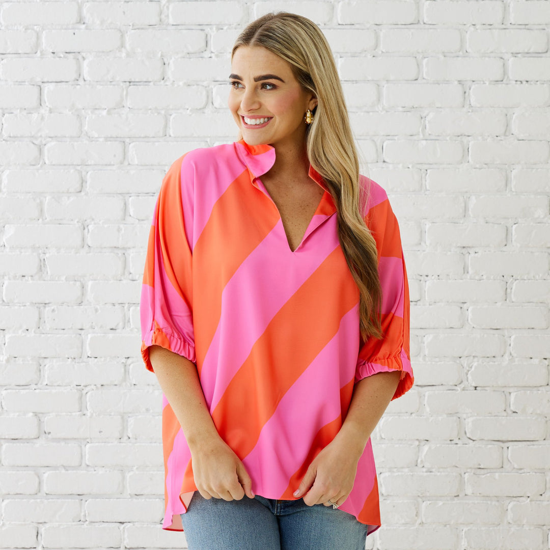 Coco Top - Pink and Orange Womens Shirt Caryn Lawn 
