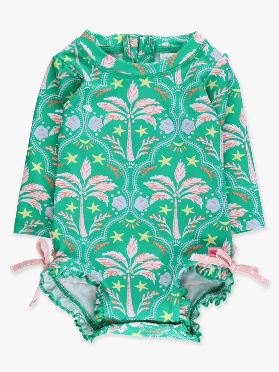 Coconut Cabana Long Sleeve Rash Guard Swimsuit Girl Bathing Suit Rufflebutts 