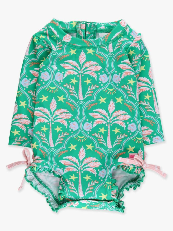 Coconut Cabana Long Sleeve Rash Guard Swimsuit Girl Bathing Suit Rufflebutts 