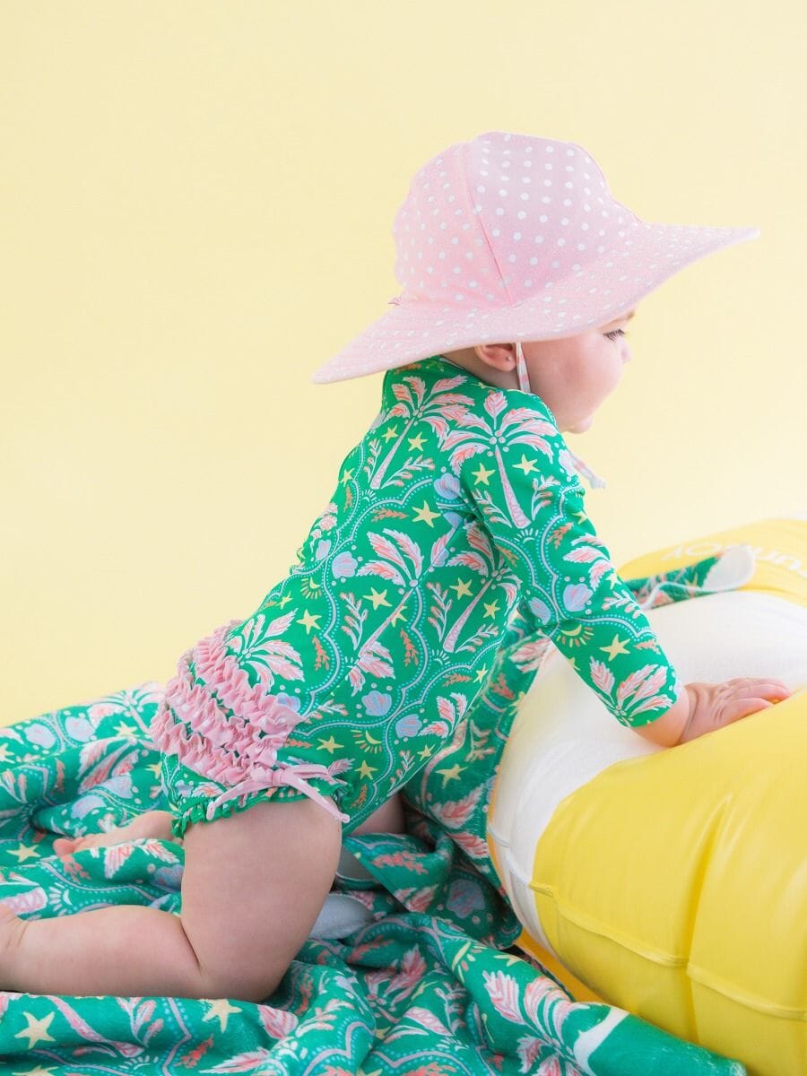 Coconut Cabana Long Sleeve Rash Guard Swimsuit Girl Bathing Suit Rufflebutts 