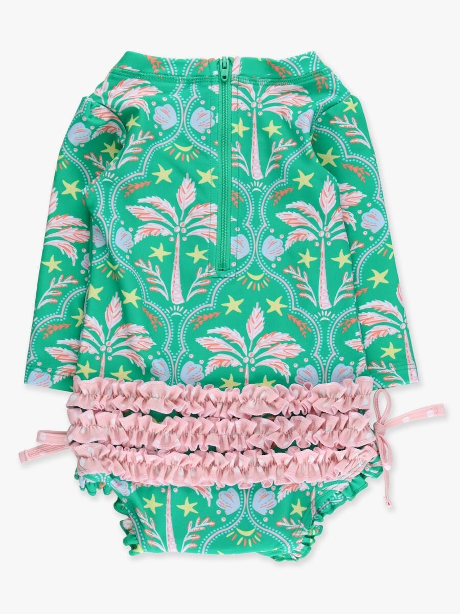 Coconut Cabana Long Sleeve Rash Guard Swimsuit Girl Bathing Suit Rufflebutts 