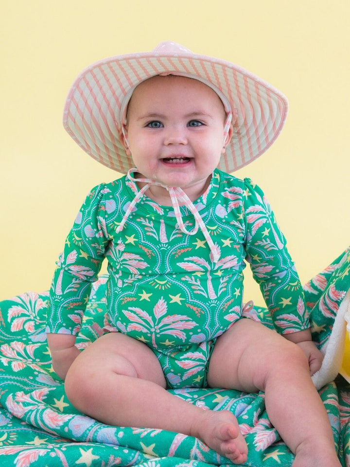 Coconut Cabana Long Sleeve Rash Guard Swimsuit Girl Bathing Suit Rufflebutts 