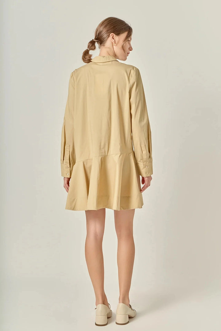 Collar Flare L/S Skirt Dress - Beige Womens Dress English Factory 