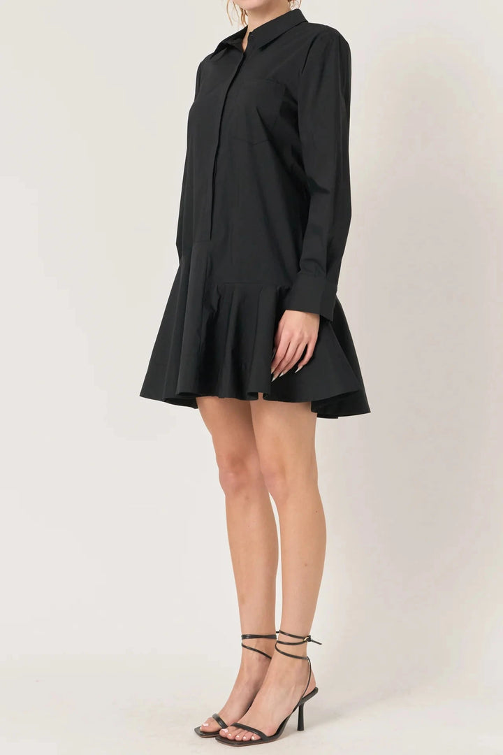 Collar Flare Skirt Dress - Black Womens Dress English Factory 