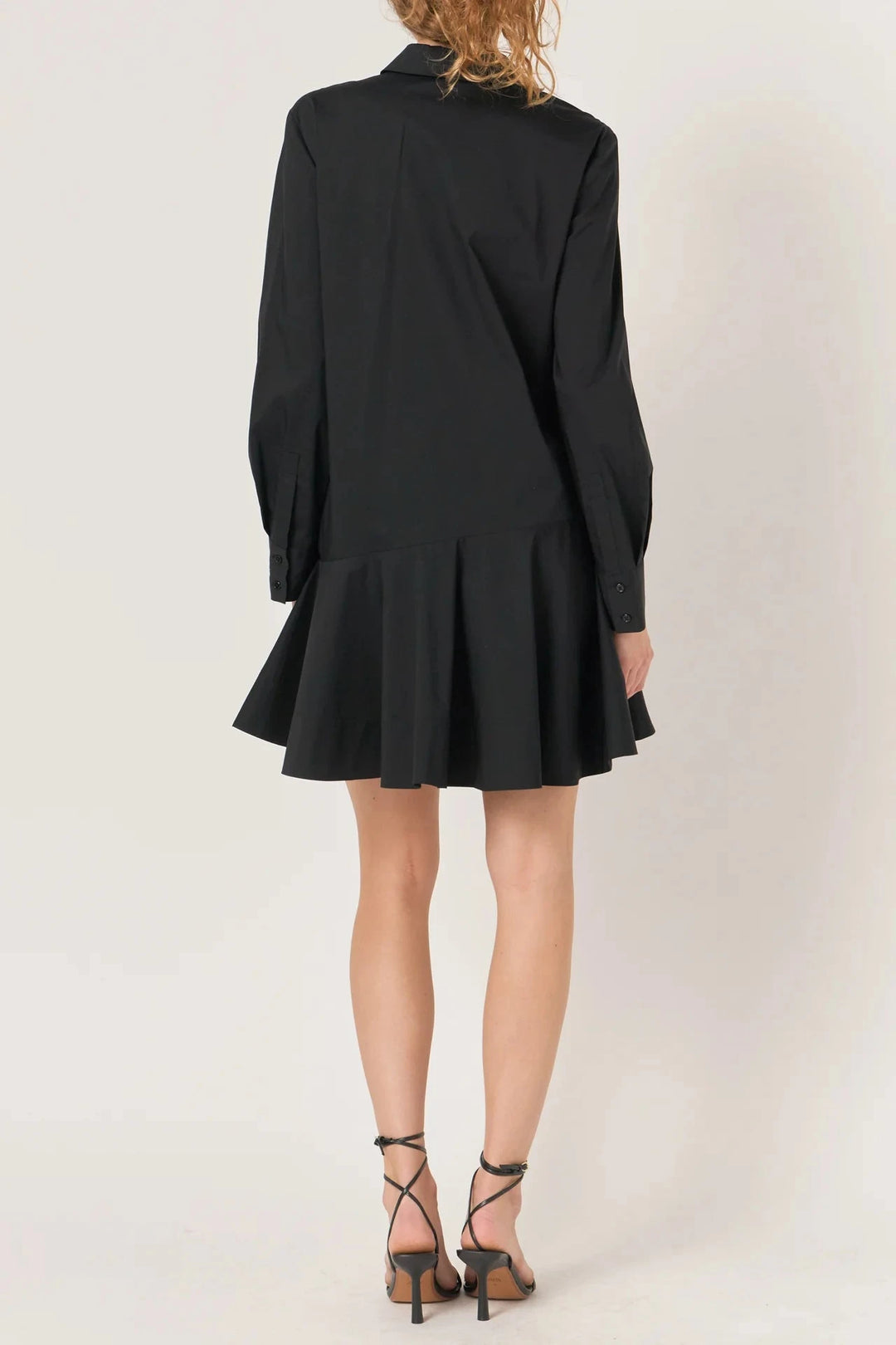 Collar Flare Skirt Dress - Black Womens Dress English Factory 