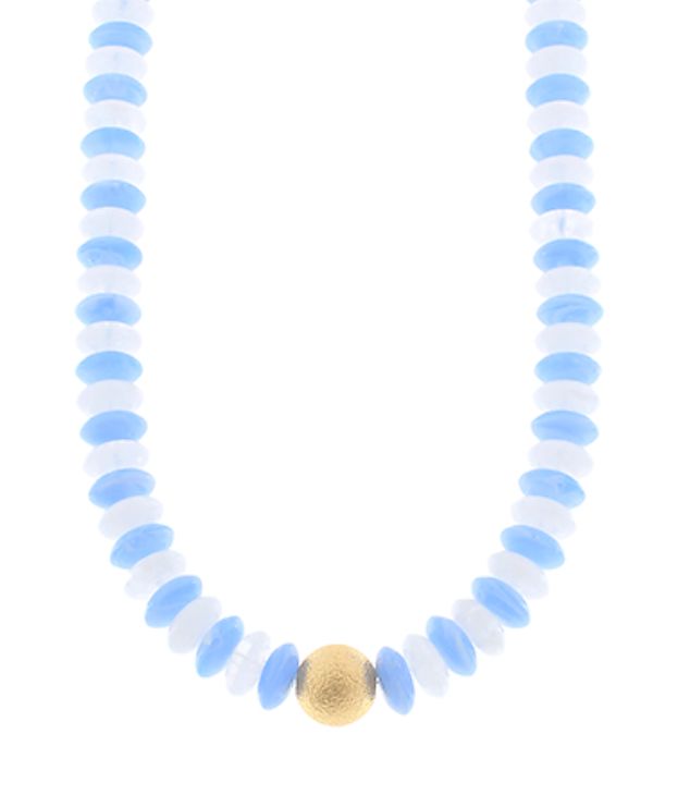 Color Rondelle Beads Necklace - Blue and White Womens Necklace Golden Stella 
