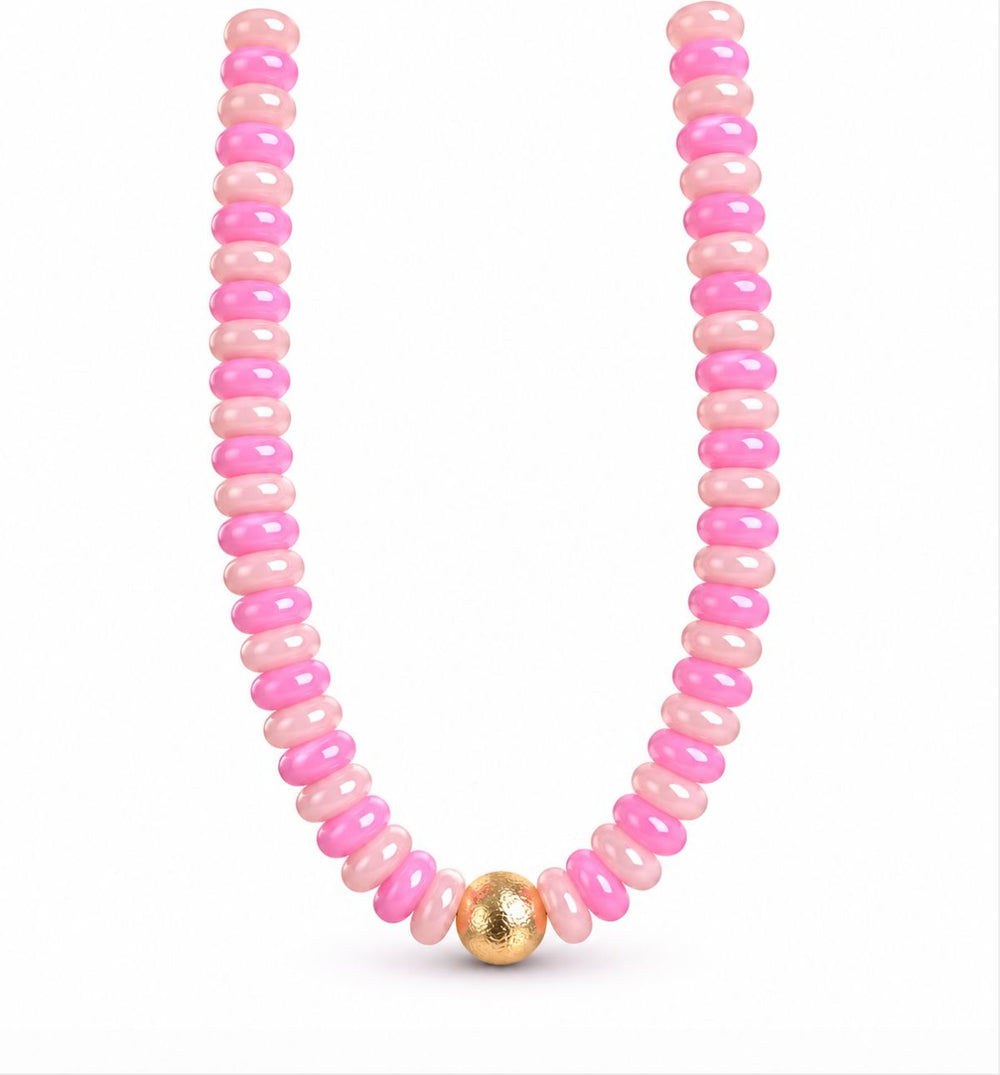 Color Rondelle Beads Necklace Womens Necklace Golden Stella Pink 