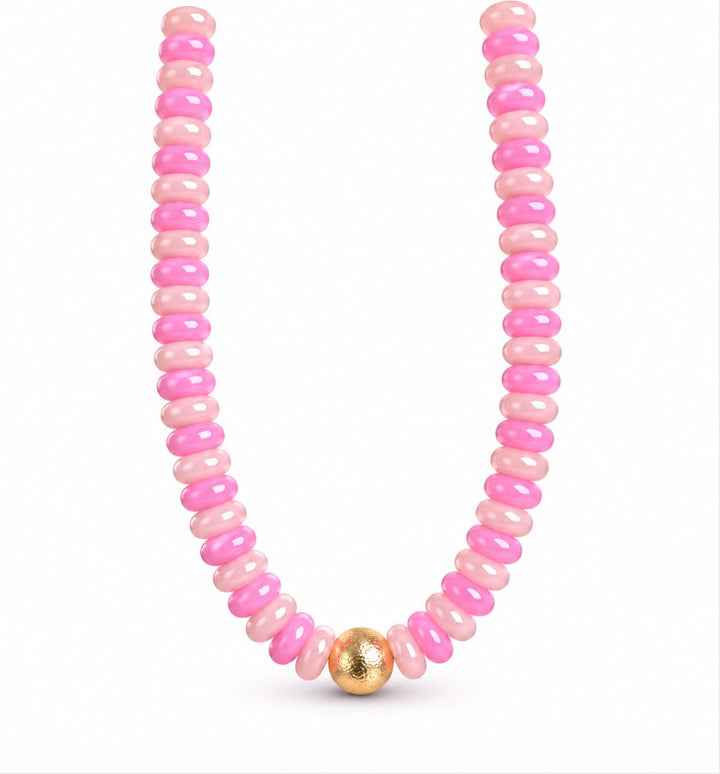 Color Rondelle Beads Necklace Womens Necklace Golden Stella Pink 