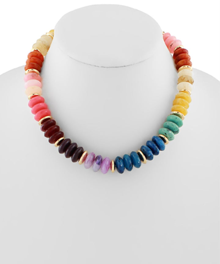 Color Wide Marble Beaded Necklace Womens Necklace Golden Stella Dark Multi 
