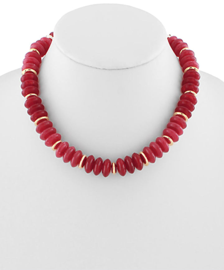 Color Wide Marble Beaded Necklace Womens Necklace Golden Stella Rich Red 