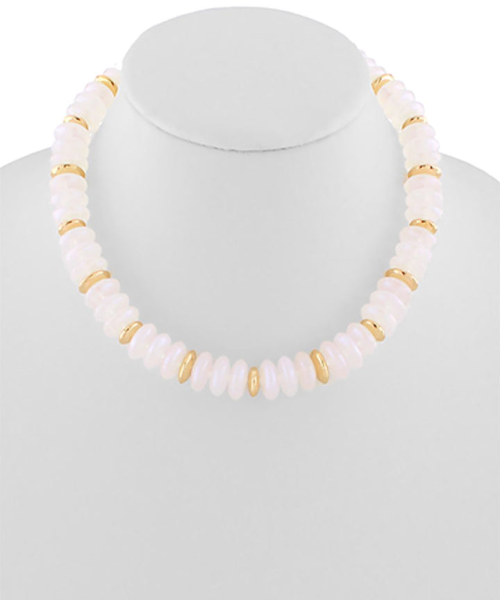Color Wide Marble Beaded Necklace Womens Necklace Golden Stella White 