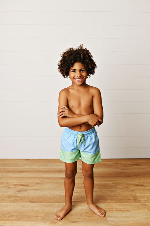 Colorblock Swim Trunks - Blue and Green Boy Bathing Suit Swoon Baby 