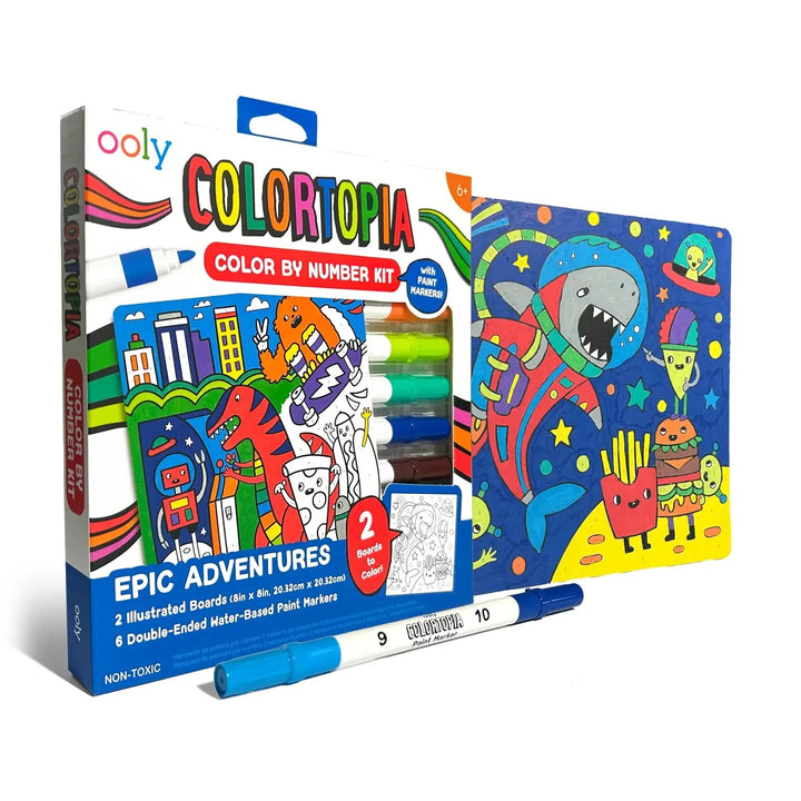 Colortopia Paint Marker by Number Kit - Epic Adventures 8pc Coloring Supplies Ooly 