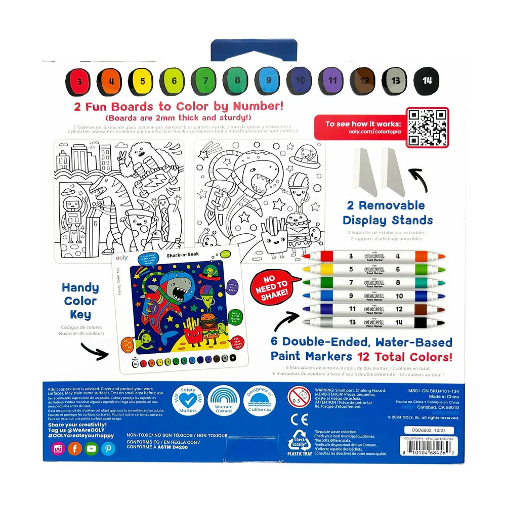 Colortopia Paint Marker by Number Kit - Epic Adventures 8pc Coloring Supplies Ooly 