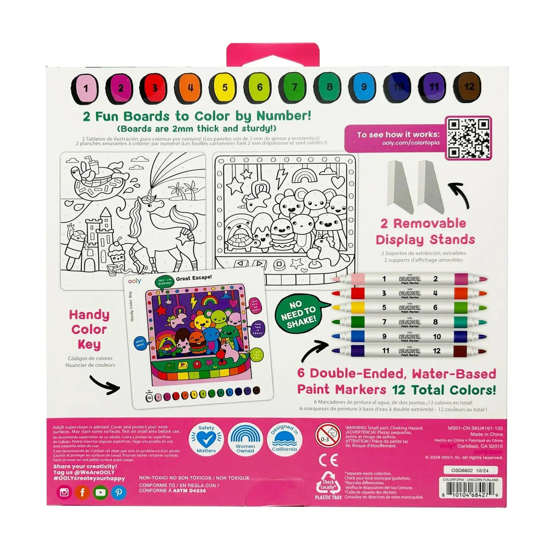 Colortopia Paint Marker by Number Kit - Unicorn Funland 8pc Coloring Supplies Ooly 