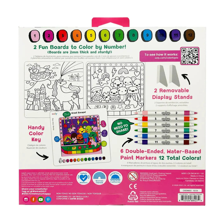 Colortopia Paint Marker by Number Kit - Unicorn Funland 8pc Coloring Supplies Ooly 