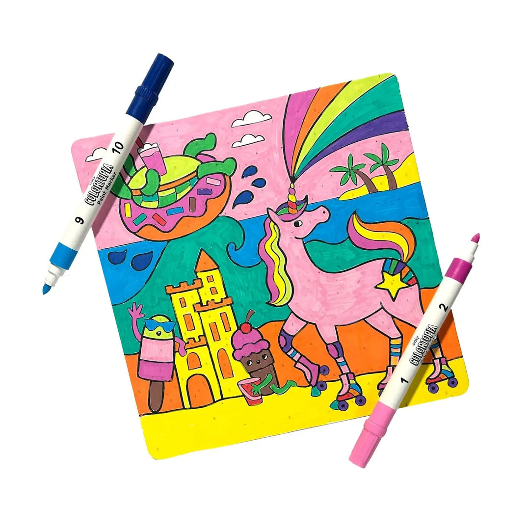 Colortopia Paint Marker by Number Kit - Unicorn Funland 8pc Coloring Supplies Ooly 